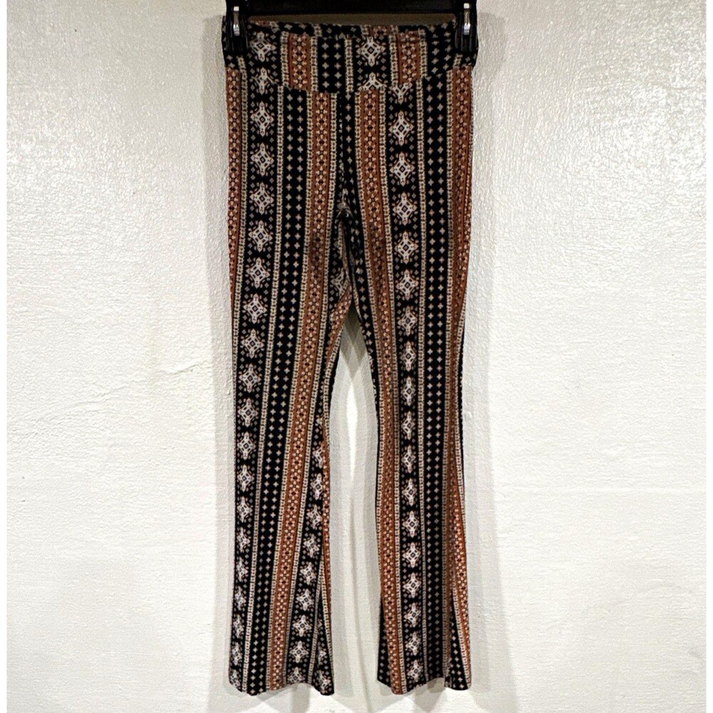 No Boundaries Geometric Flared Pants Womens S Black Brown White Stretch